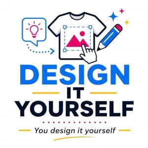 Design it yourself custom T-shirt design graphic with pencil, lightbulb icon, and editable image frame illustration