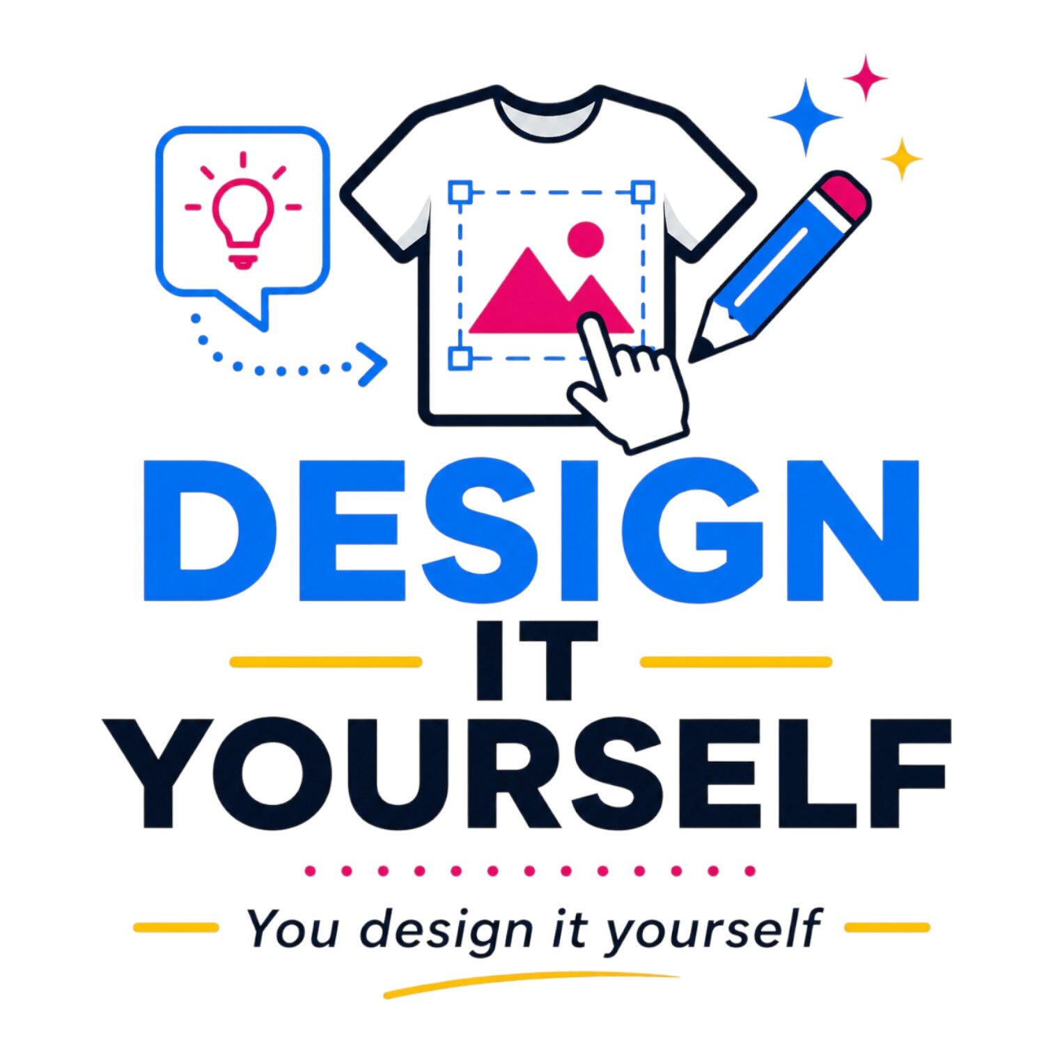 Design it yourself custom T-shirt design graphic with pencil, lightbulb icon, and editable image frame illustration